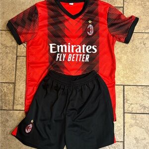 AC Milan Red and Black Striped Jersey and Shorts -  Adult Medium Set